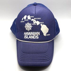 Hawaiian Islands Hawaiian Headwear Hat Snapback Vintage Trucker Mesh Rope Chord